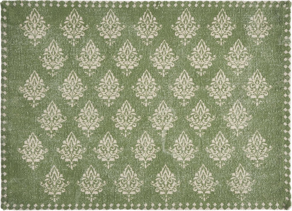 19" Set of Four Green And Cream Geometric Medallion Cotton Placemats HomeRoots