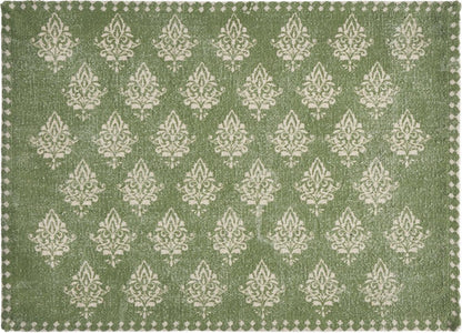 19" Set of Four Green And Cream Geometric Medallion Cotton Placemats HomeRoots