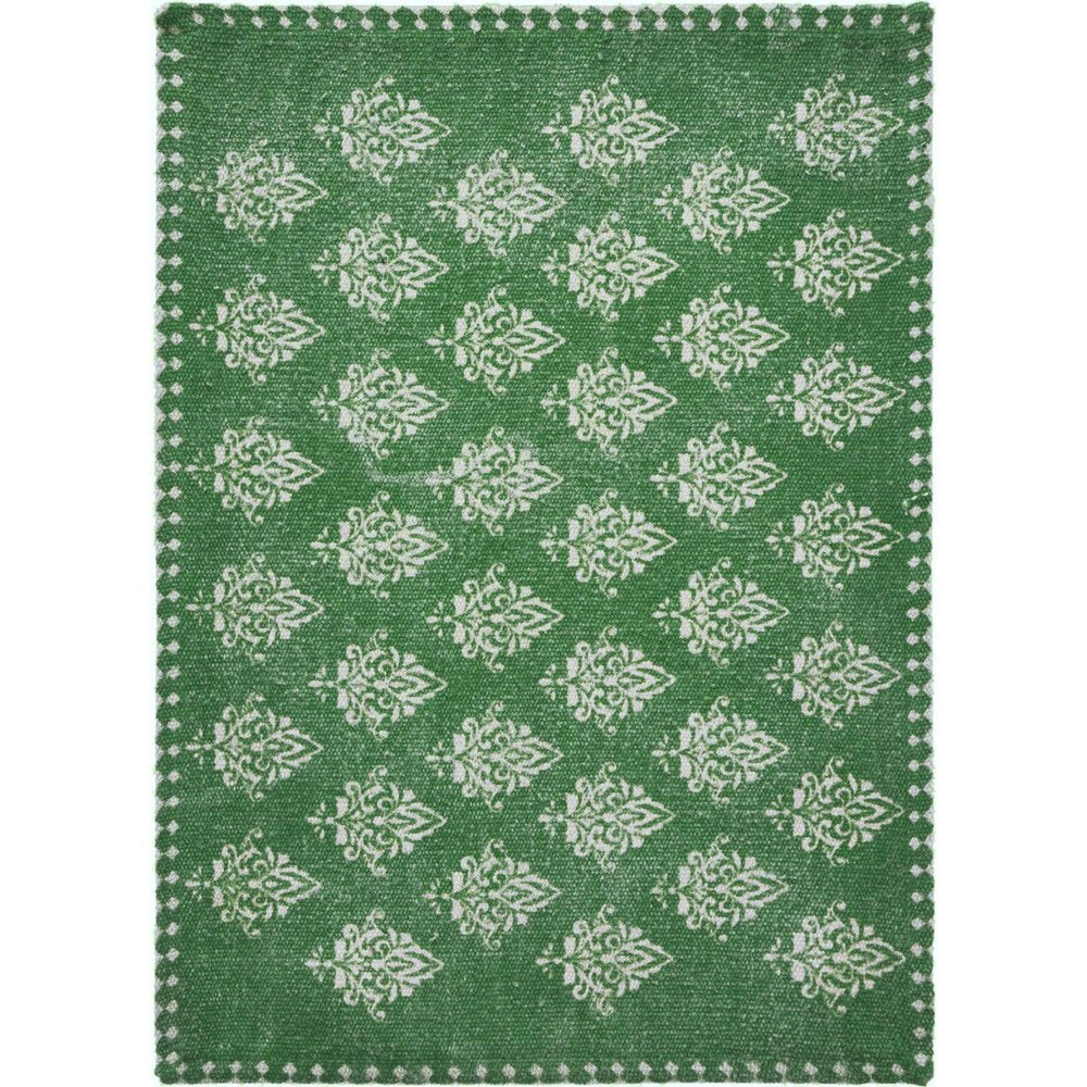 19" Set of Four Green And Cream Geometric Medallion Cotton Placemats HomeRoots