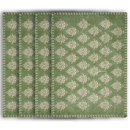 19" Set of Four Green And Cream Geometric Medallion Cotton Placemats HomeRoots