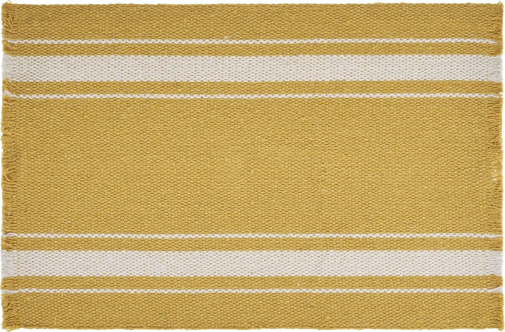 19" Set of Four Yellow And White Striped Cotton Placemats HomeRoots