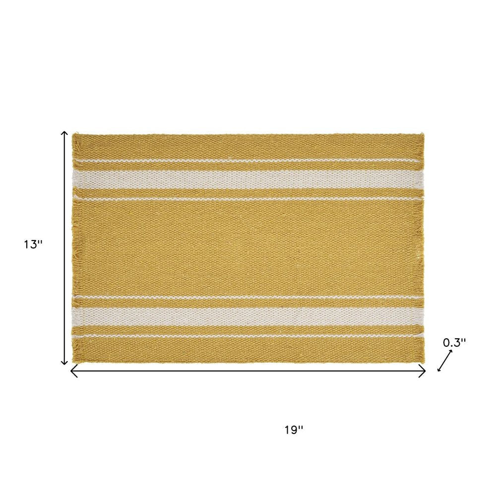19" Set of Four Yellow And White Striped Cotton Placemats HomeRoots