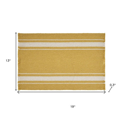19" Set of Four Yellow And White Striped Cotton Placemats HomeRoots