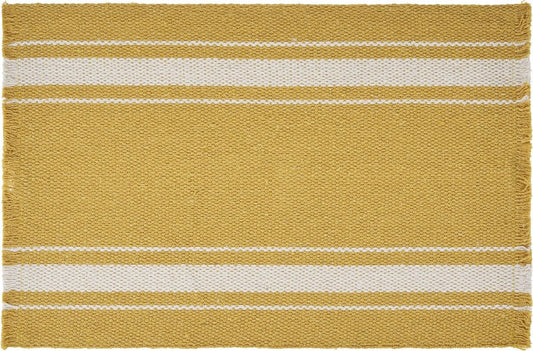 19" Set of Four Yellow And White Striped Cotton Placemats HomeRoots