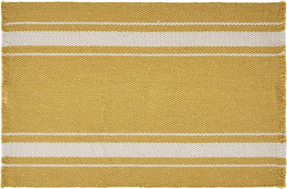 19" Set of Four Yellow And White Striped Cotton Placemats HomeRoots