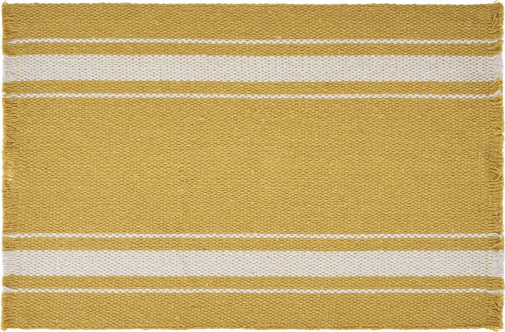 19" Set of Four Yellow And White Striped Cotton Placemats HomeRoots
