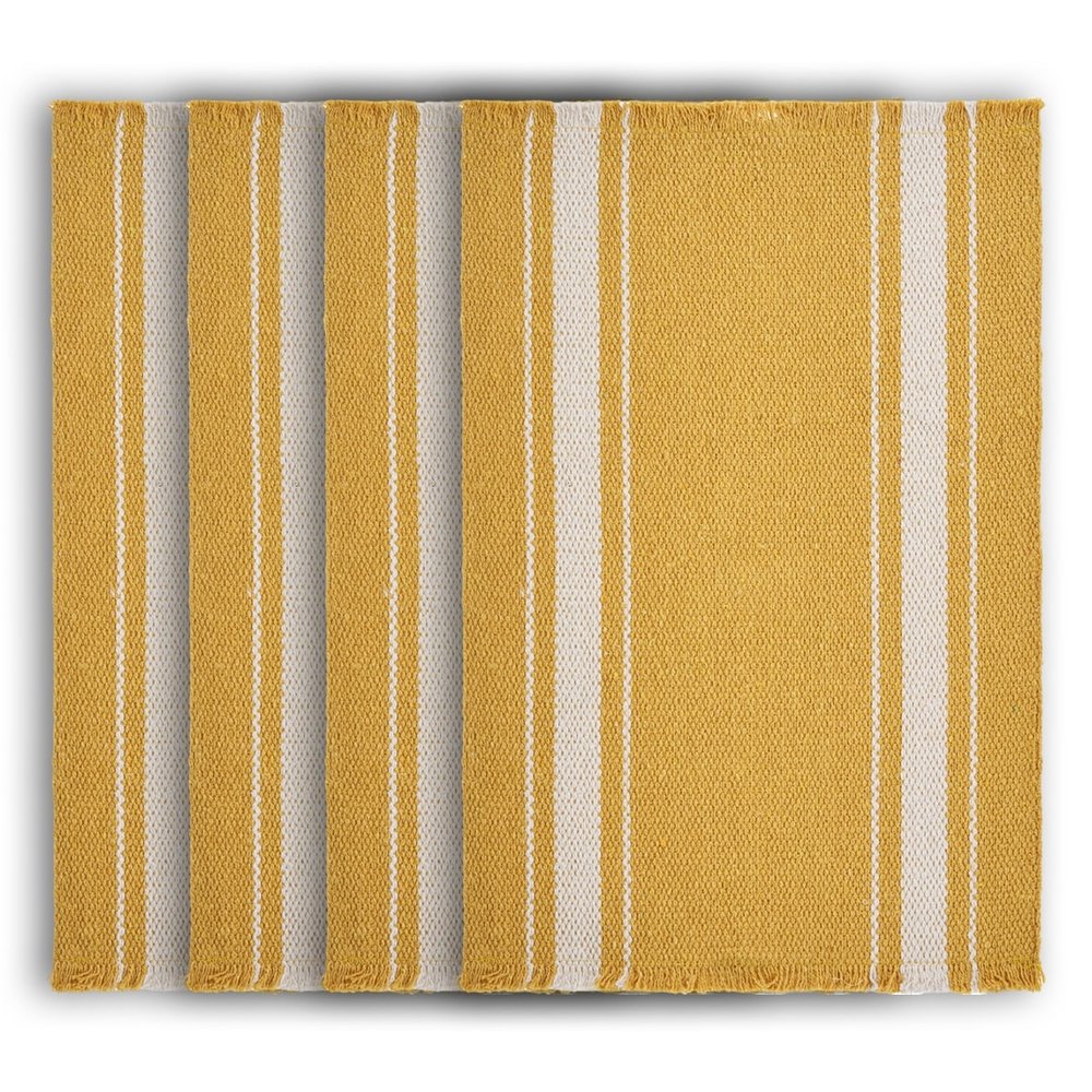 19" Set of Four Yellow And White Striped Cotton Placemats HomeRoots