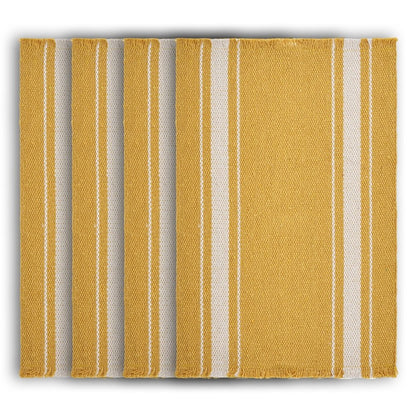 19" Set of Four Yellow And White Striped Cotton Placemats HomeRoots
