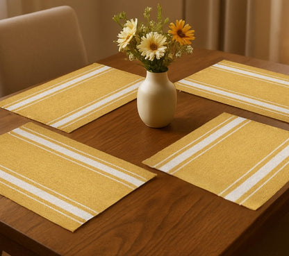 19" Set of Four Yellow And White Striped Cotton Placemats HomeRoots