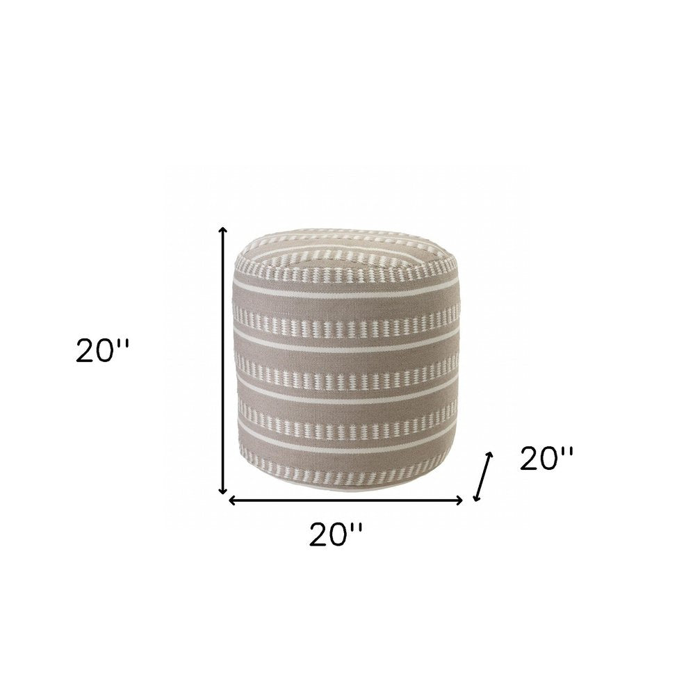20" Green Polyester Round Striped Indoor Outdoor Pouf Ottoman HomeRoots