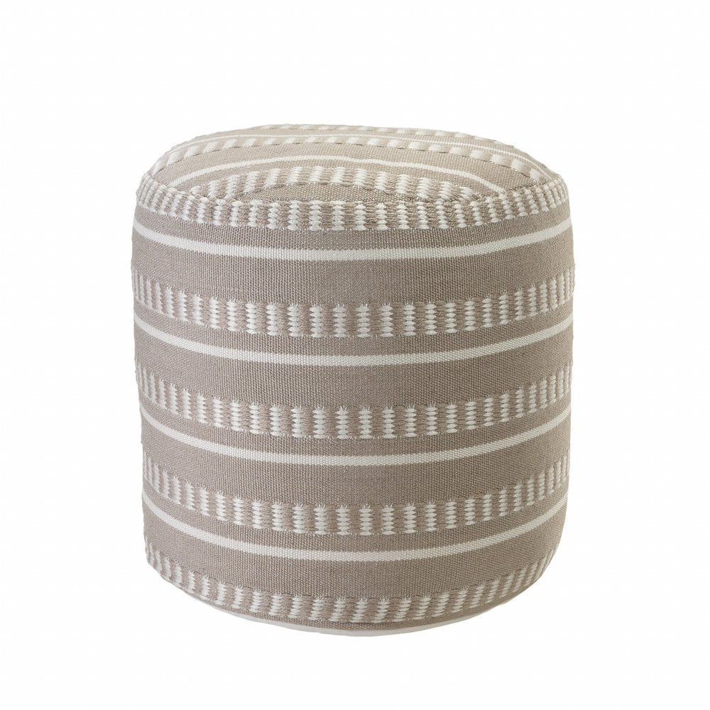 20" Brown Polyester Round Striped Indoor Outdoor Pouf Ottoman HomeRoots