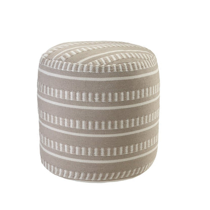 20" Green Polyester Round Striped Indoor Outdoor Pouf Ottoman HomeRoots