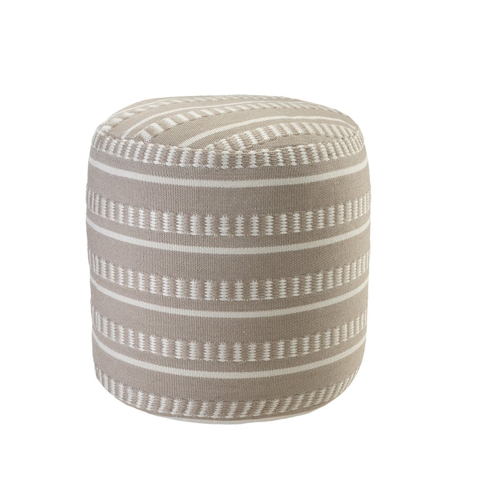 20" Brown Polyester Round Striped Indoor Outdoor Pouf Ottoman HomeRoots