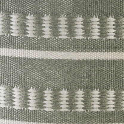 20" Green Polyester Round Striped Indoor Outdoor Pouf Ottoman