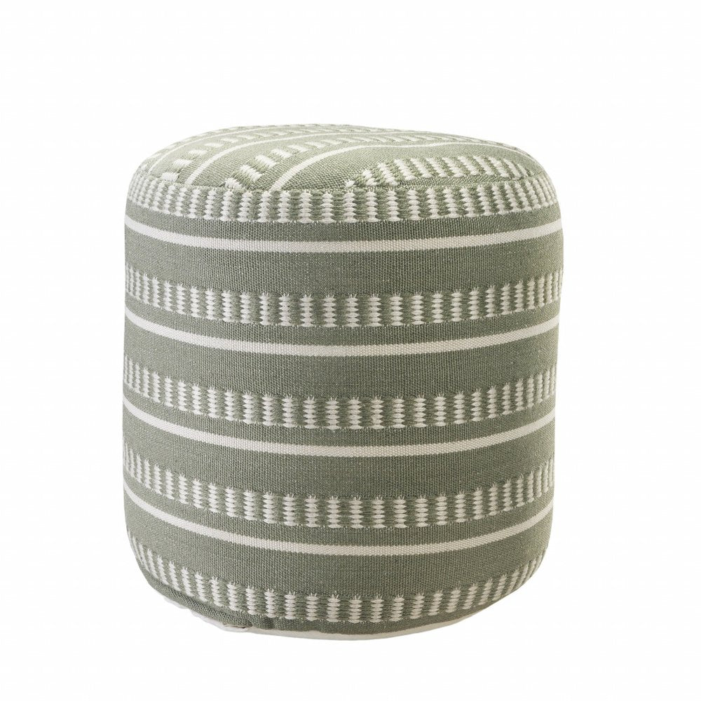 20" Green Polyester Round Striped Indoor Outdoor Pouf Ottoman HomeRoots
