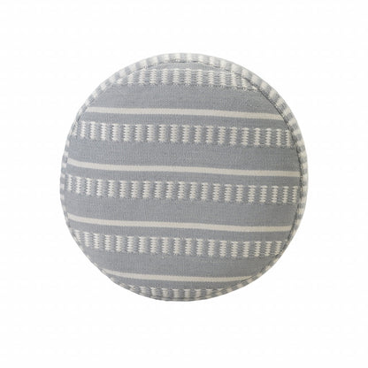 20" Brown Polyester Round Striped Indoor Outdoor Pouf Ottoman