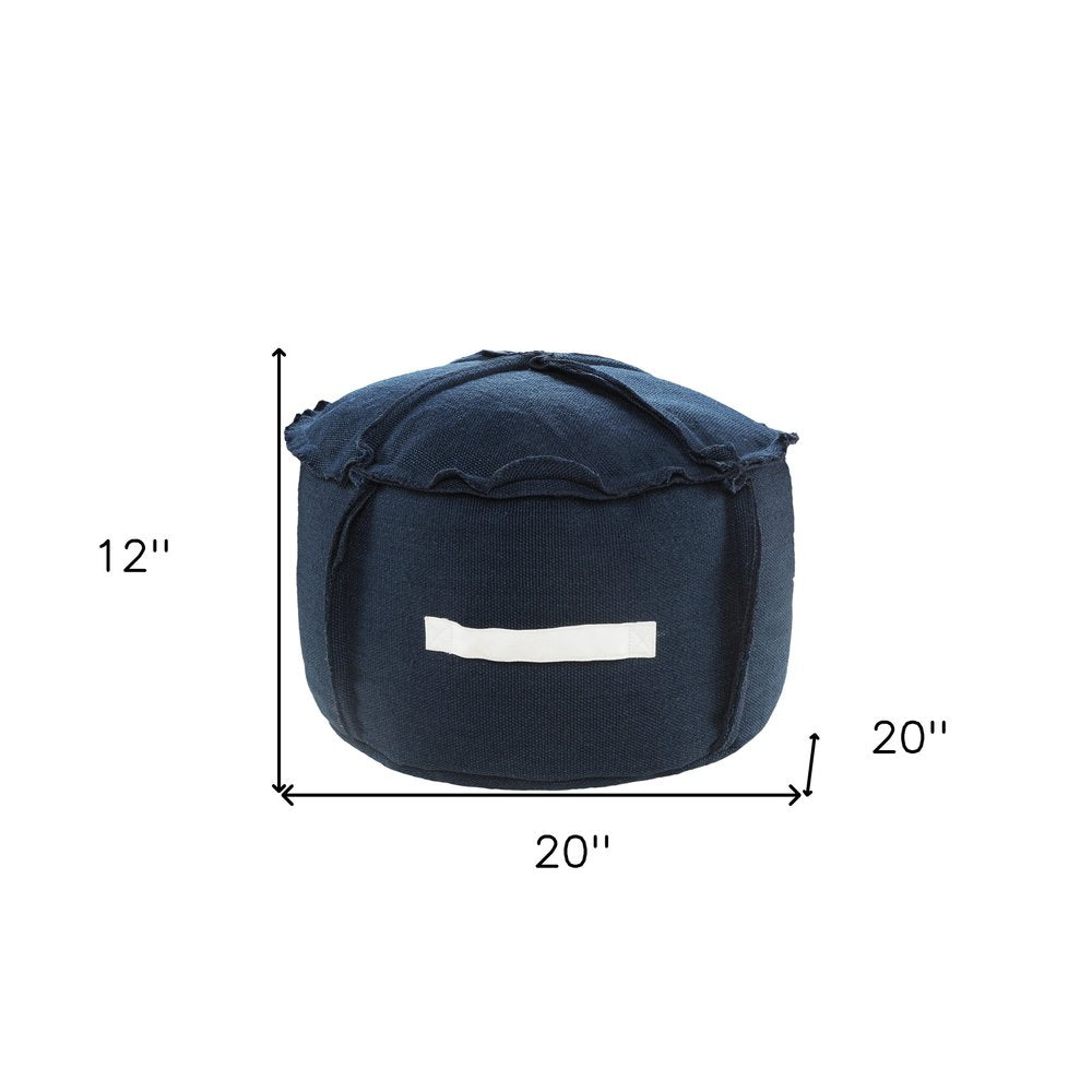 20" Blue Polyester Round Patchwork Indoor Outdoor Pouf Ottoman HomeRoots