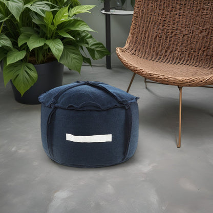 20" Blue Polyester Round Patchwork Indoor Outdoor Pouf Ottoman HomeRoots