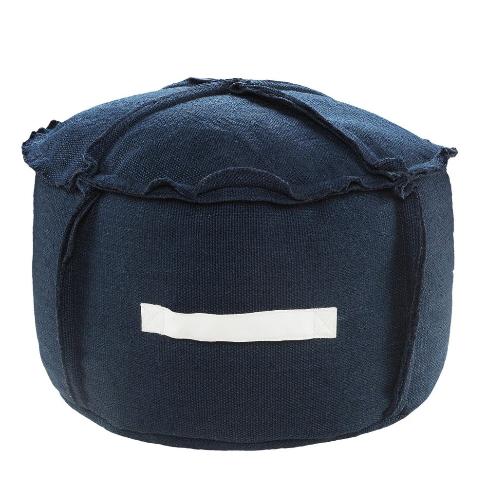 20" Blue Polyester Round Patchwork Indoor Outdoor Pouf Ottoman HomeRoots