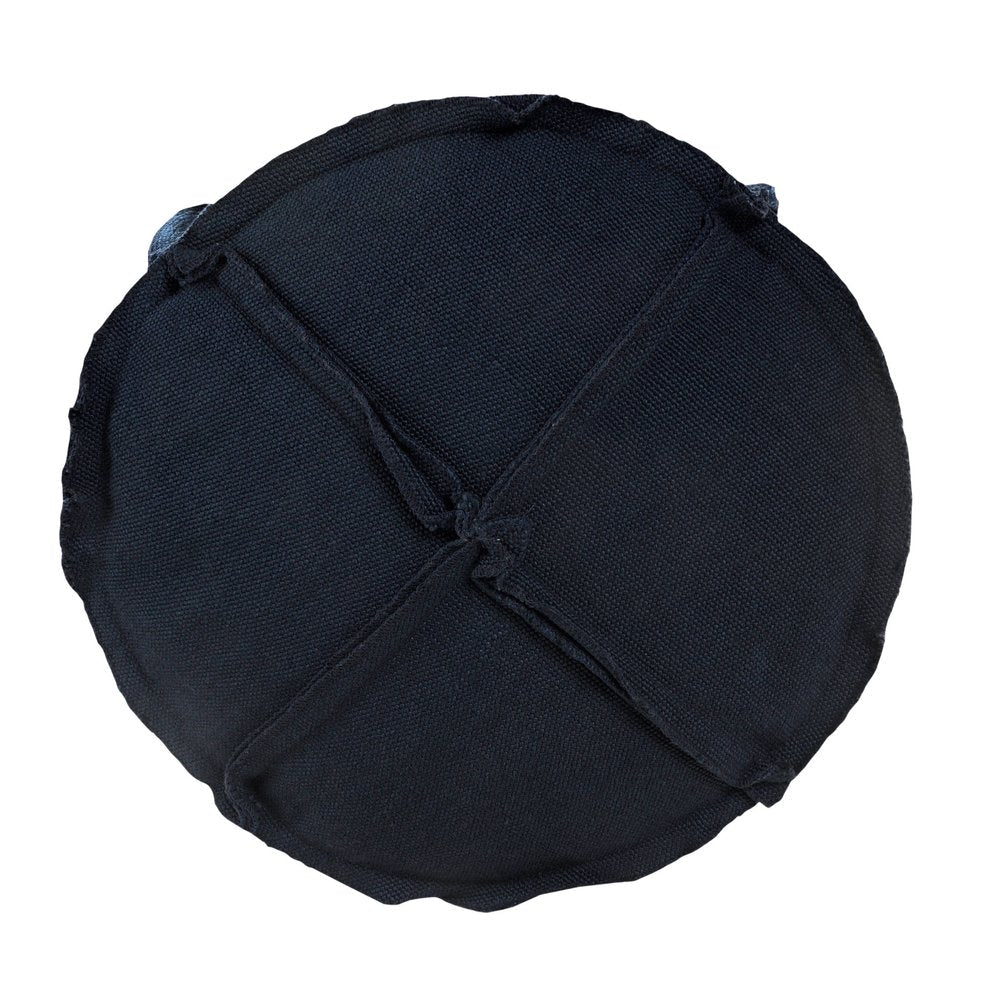 20" Blue Polyester Round Patchwork Indoor Outdoor Pouf Ottoman HomeRoots