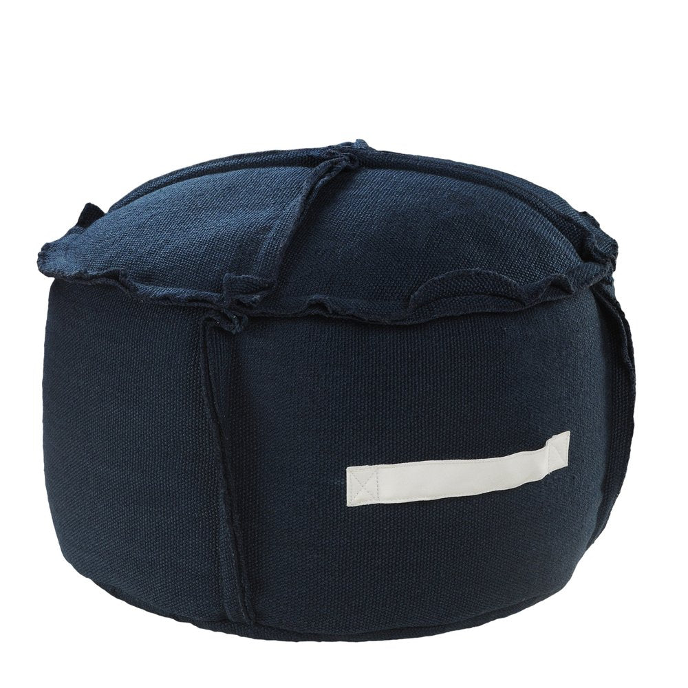 20" Blue Polyester Round Patchwork Indoor Outdoor Pouf Ottoman HomeRoots