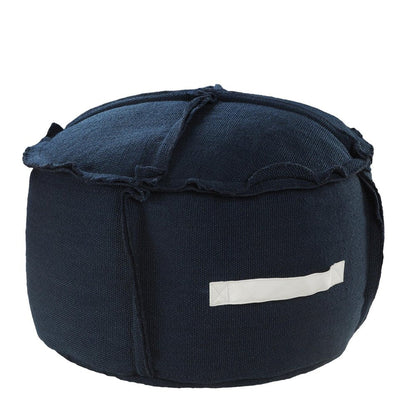 20" Blue Polyester Round Patchwork Indoor Outdoor Pouf Ottoman HomeRoots