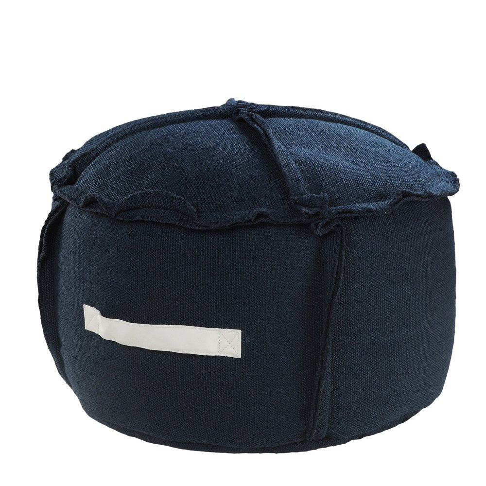 20" Blue Polyester Round Patchwork Indoor Outdoor Pouf Ottoman HomeRoots
