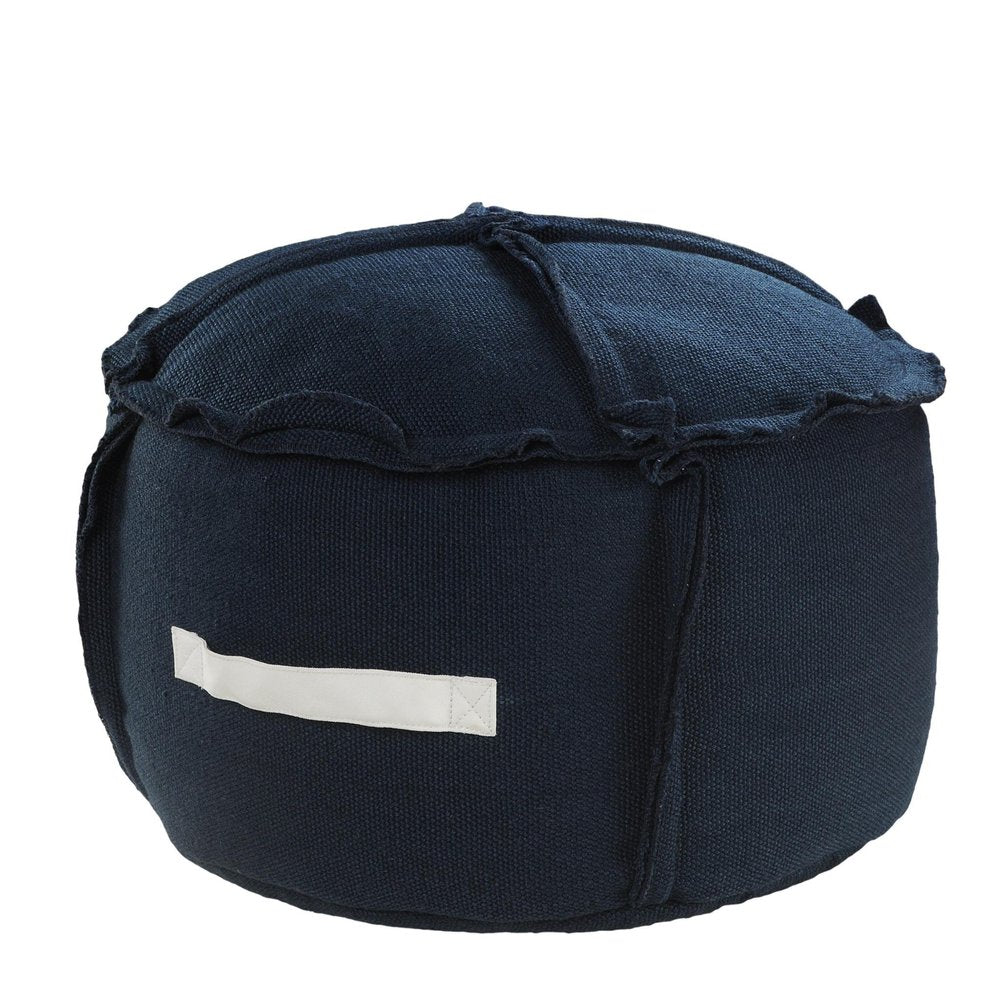 20" Blue Polyester Round Patchwork Indoor Outdoor Pouf Ottoman HomeRoots