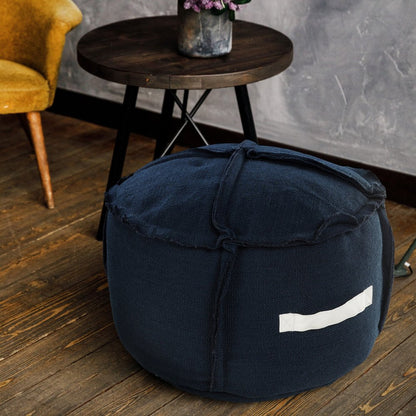 20" Blue Polyester Round Patchwork Indoor Outdoor Pouf Ottoman HomeRoots