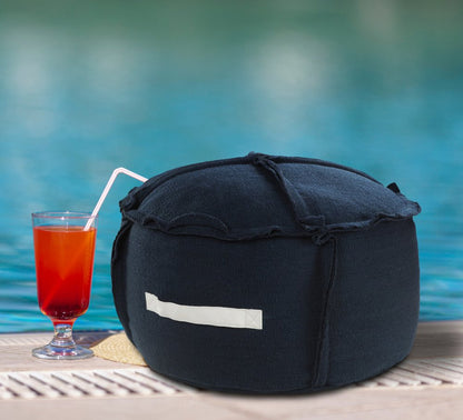 20" Blue Polyester Round Patchwork Indoor Outdoor Pouf Ottoman HomeRoots