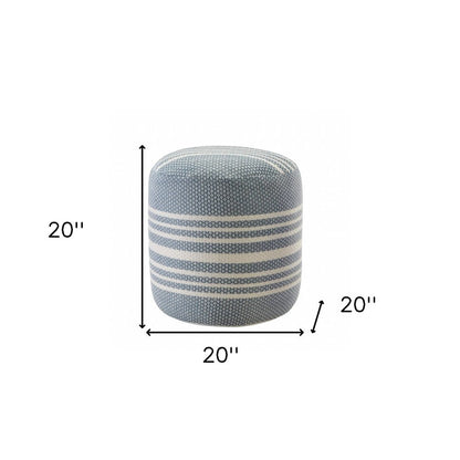20" Blue Polyester Round Striped Indoor Outdoor Pouf Ottoman HomeRoots