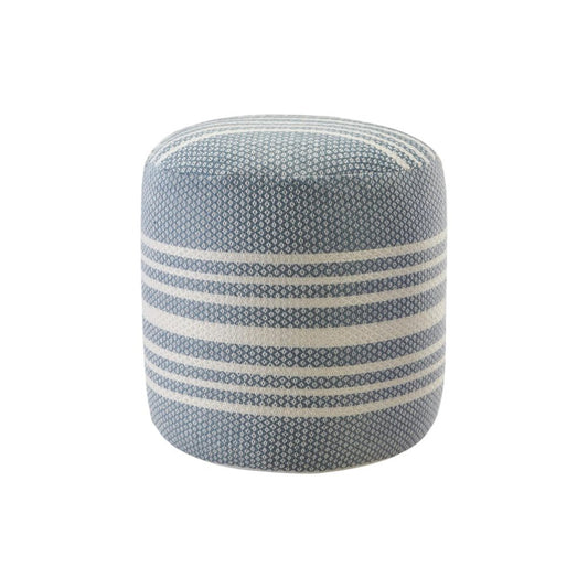 20" Blue Polyester Round Striped Indoor Outdoor Pouf Ottoman HomeRoots