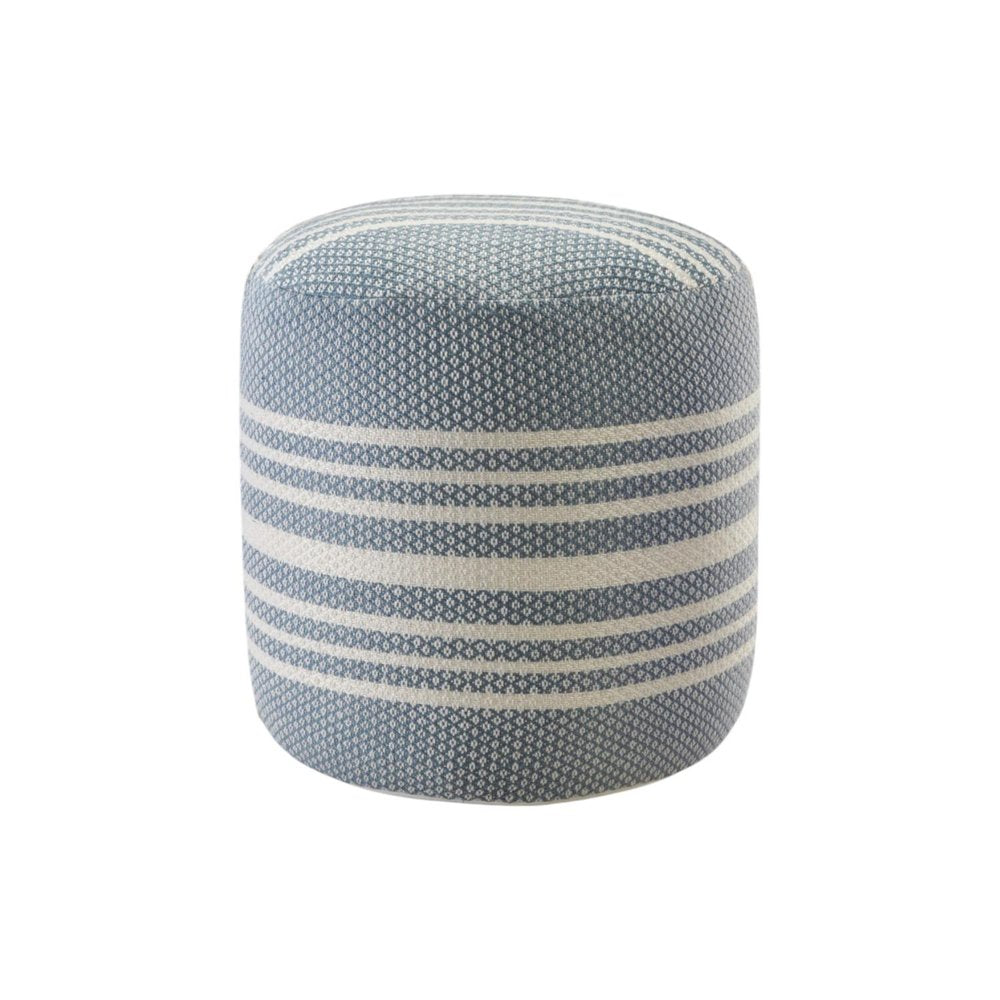 20" Blue Polyester Round Striped Indoor Outdoor Pouf Ottoman HomeRoots