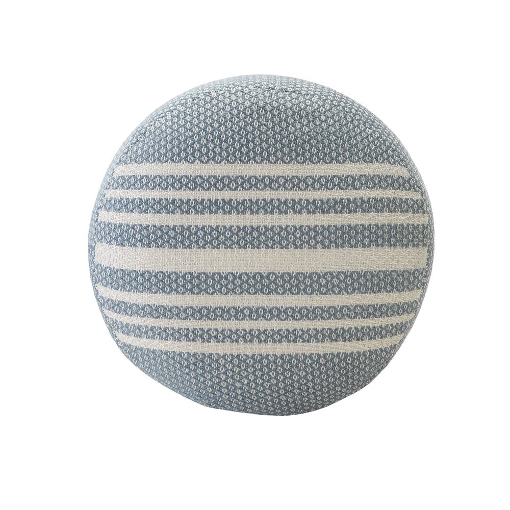 20" Blue Polyester Round Striped Indoor Outdoor Pouf Ottoman HomeRoots