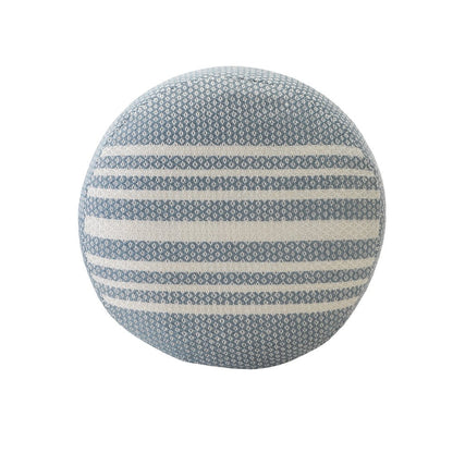 20" Blue Polyester Round Striped Indoor Outdoor Pouf Ottoman HomeRoots