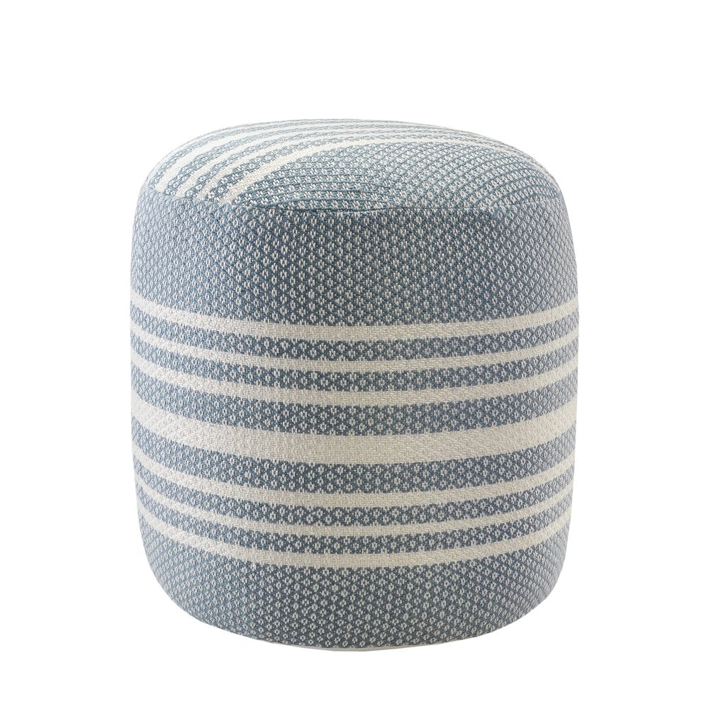 20" Blue Polyester Round Striped Indoor Outdoor Pouf Ottoman HomeRoots