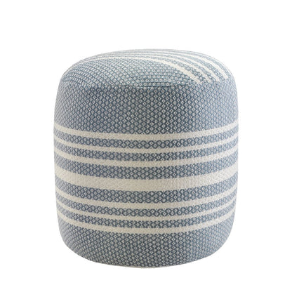 20" Blue Polyester Round Striped Indoor Outdoor Pouf Ottoman HomeRoots