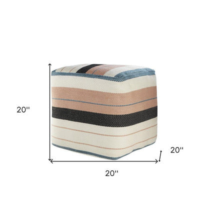 20" White Polyester Striped Indoor Outdoor Pouf Ottoman HomeRoots