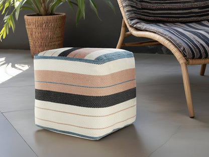 20" White Polyester Striped Indoor Outdoor Pouf Ottoman HomeRoots