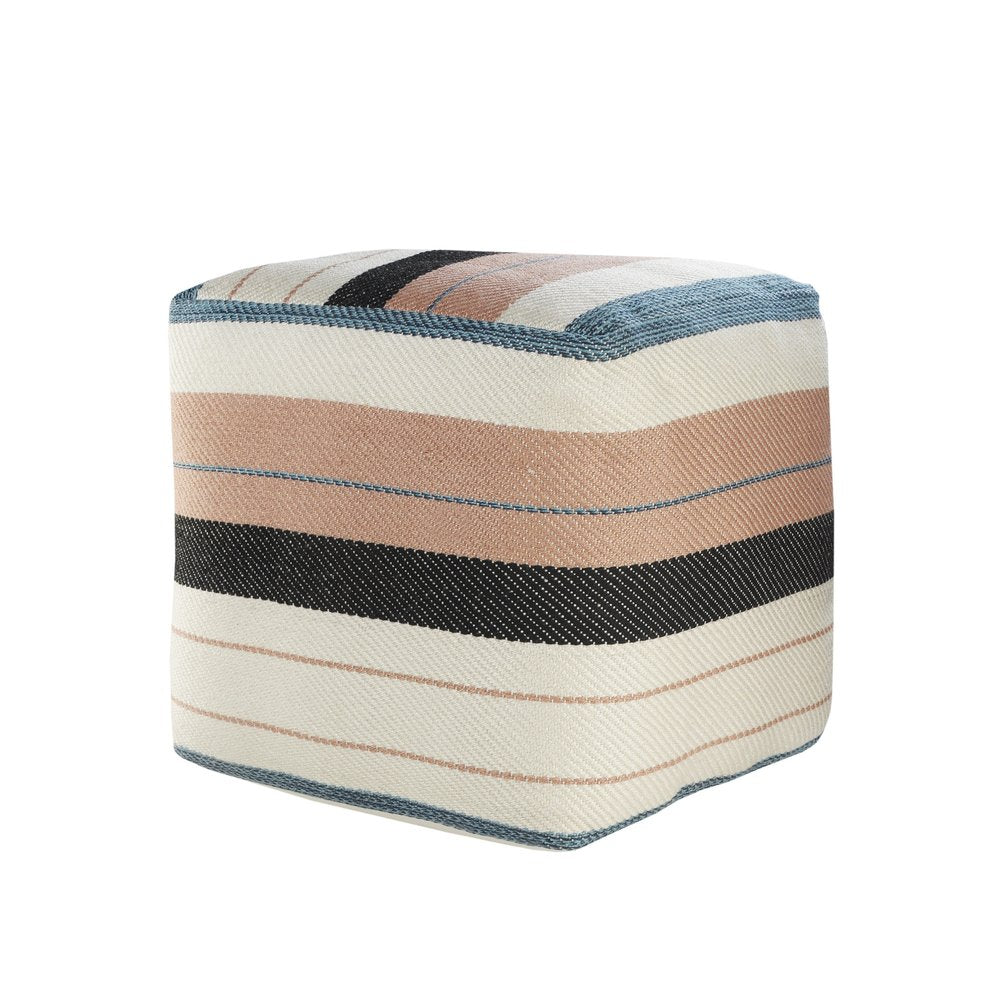 20" White Polyester Striped Indoor Outdoor Pouf Ottoman — view 1