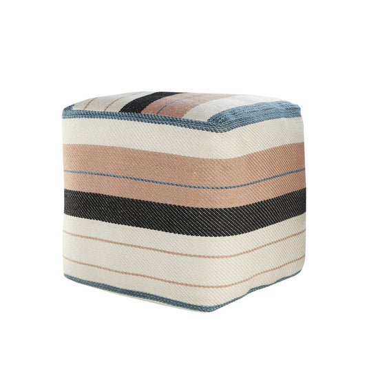 20" White Polyester Striped Indoor Outdoor Pouf Ottoman HomeRoots