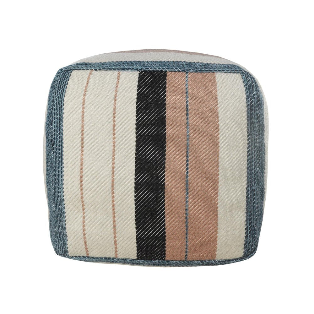 20" White Polyester Striped Indoor Outdoor Pouf Ottoman — view 3