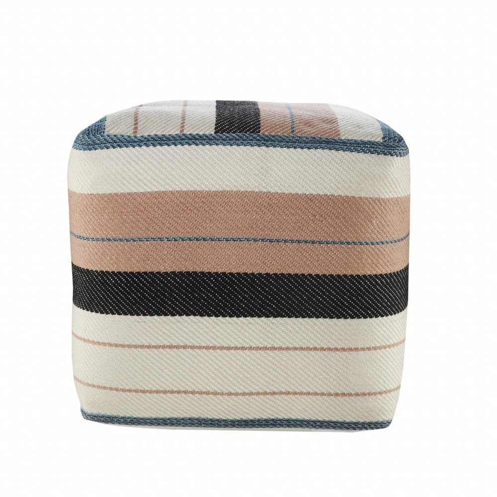 20" White Polyester Striped Indoor Outdoor Pouf Ottoman — view 4