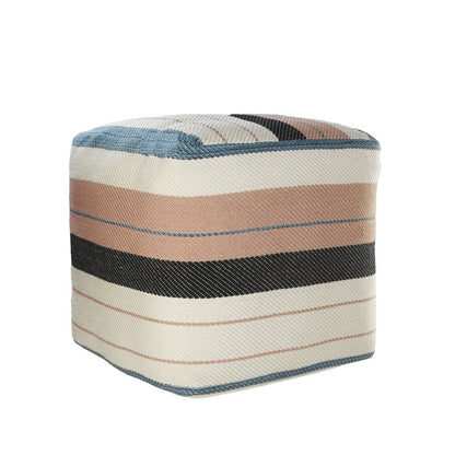 20" White Polyester Striped Indoor Outdoor Pouf Ottoman HomeRoots