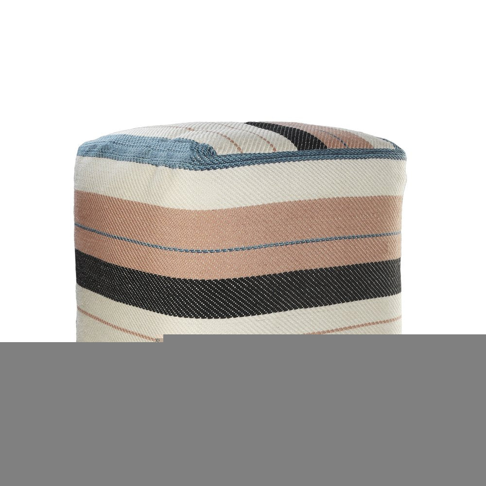 20" White Polyester Striped Indoor Outdoor Pouf Ottoman HomeRoots