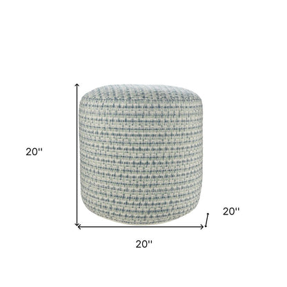 20" Blue Polyester Round Geometric Indoor Outdoor Pouf Ottoman HomeRoots