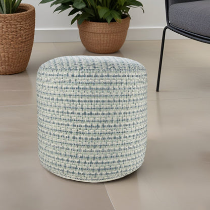 20" Blue Polyester Round Geometric Indoor Outdoor Pouf Ottoman HomeRoots