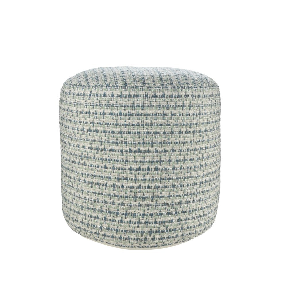 20" Blue Polyester Round Geometric Indoor Outdoor Pouf Ottoman — view 1