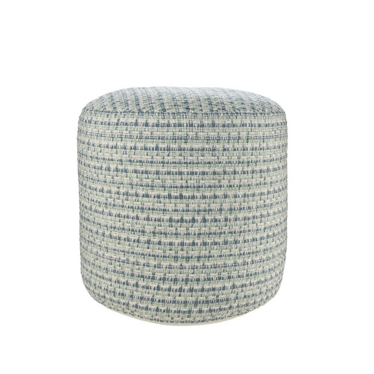 20" Blue Polyester Round Geometric Indoor Outdoor Pouf Ottoman HomeRoots
