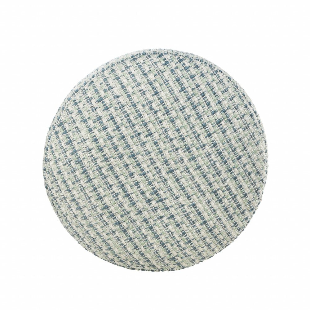 20" Blue Polyester Round Geometric Indoor Outdoor Pouf Ottoman HomeRoots